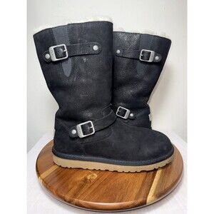 Size K 5 UGG Australia 1969 Black Kensington Zip Leather Sheepskin Riding Boots
